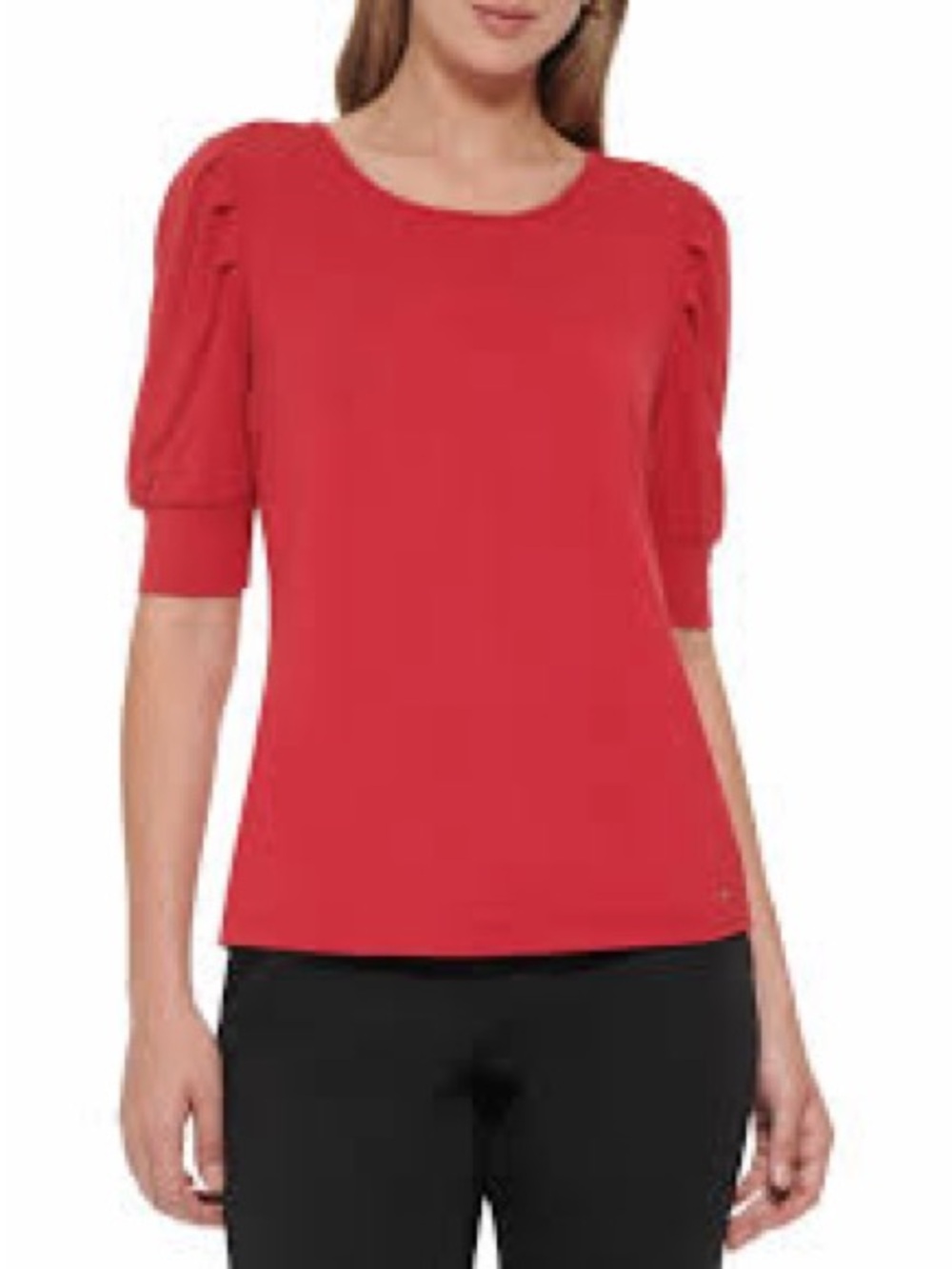 Tommy Hilfiger Red Puff-Sleeve Scoop Neck Top